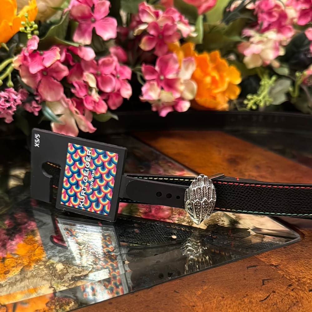 Kurt Geiger Black Belt with Silver Peacock Buckle